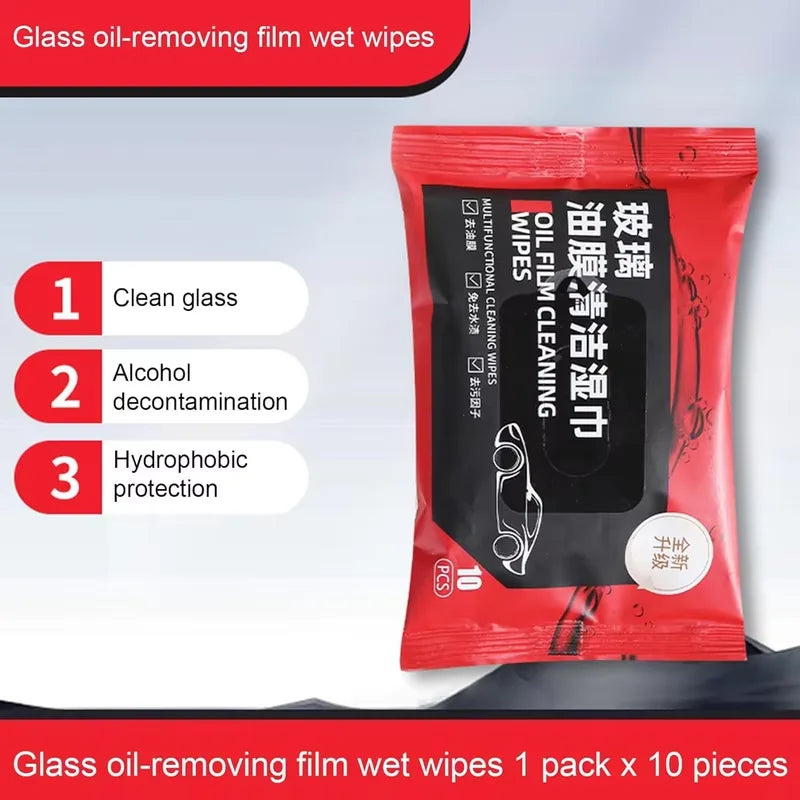 10Pcs Car Glass Oil Film Removal Wipes Car Window Glass Oil Film Remover Oil Film Cleaning Wipes Glass Windshield Cleaning Wipes
