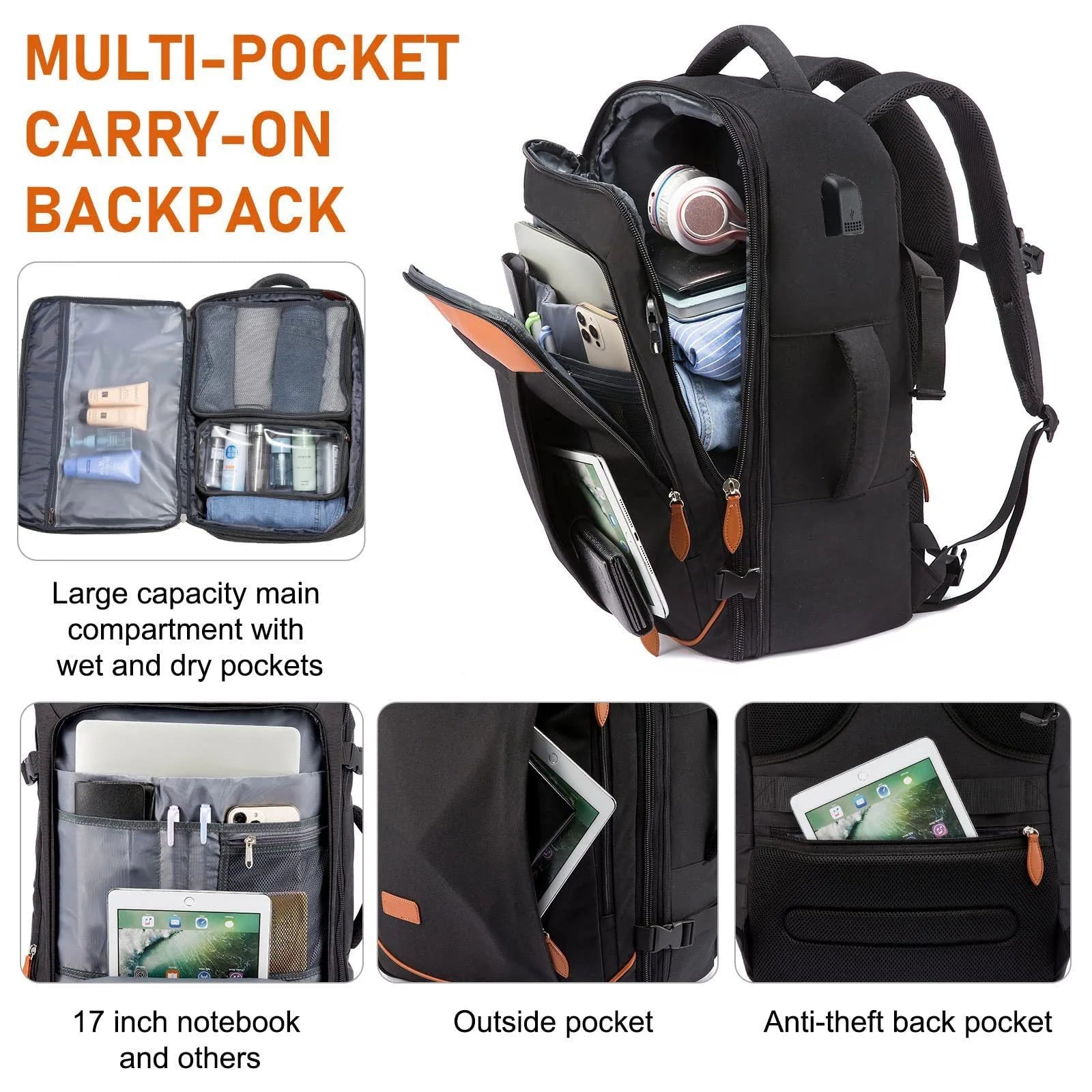 Large Capacity Travel Expandable Large Suitcase Backpacks With 4 Packing Cubes Water Resistant Luggage Daypack Backpack Mochila