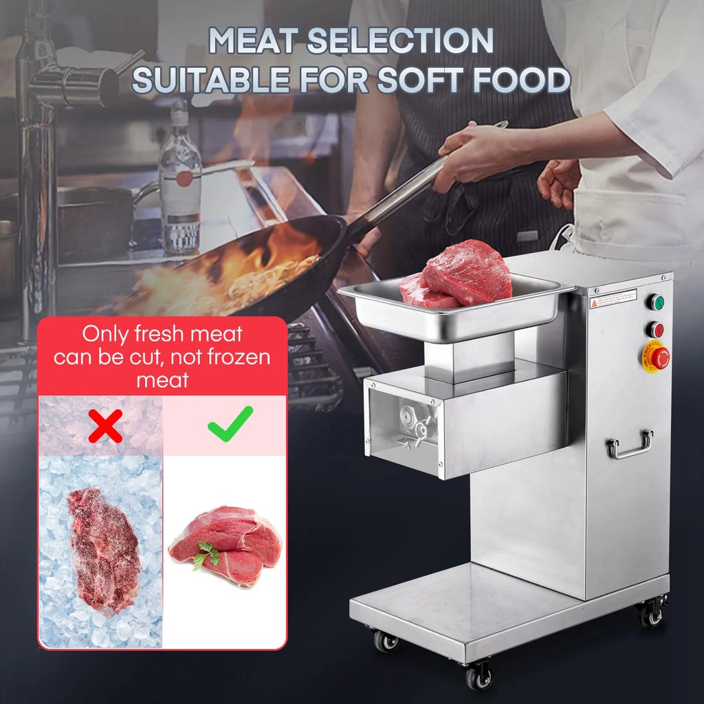 Commercial Meat Cutter Machine, 551Lbs/H Electric Meat Slicer with 3mm Stainless Steel Blades, Removable Dual Blades, Cubes & Strips & Slices, Heavy Duty for Beef Chicken Lamb Pork, 110V – Stainless Steel