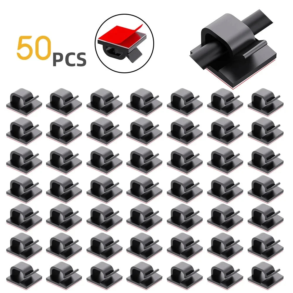 50Pcs Cable Clip Self-Adhesive Cable Organizer Wire Protector Holder For Mouse Headset Wire Storage Desktop Tidy Management Clip