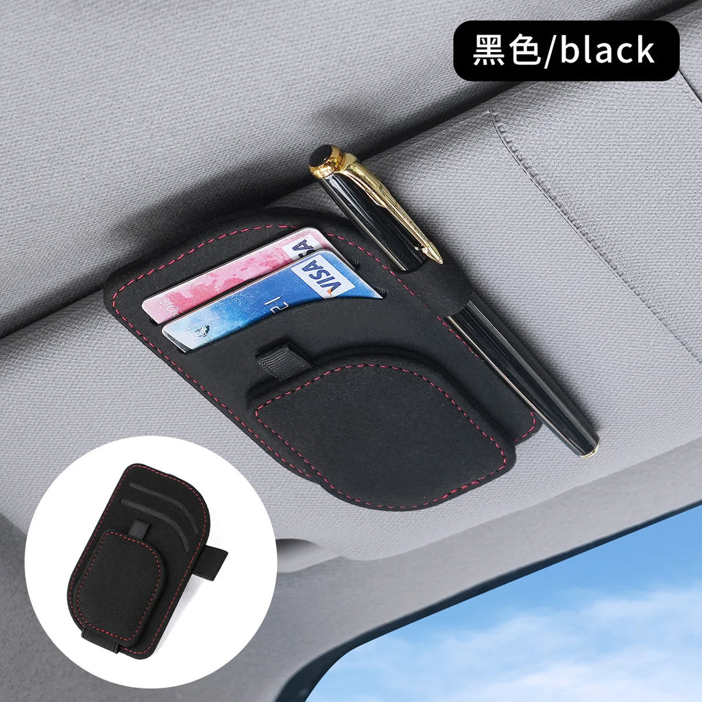 Magnetic Sunglasses Holder for Car Sun Visor, Leather Car Eyeglass Clip, Universal Auto Visor Glasses Hanger Ticket Card Holder