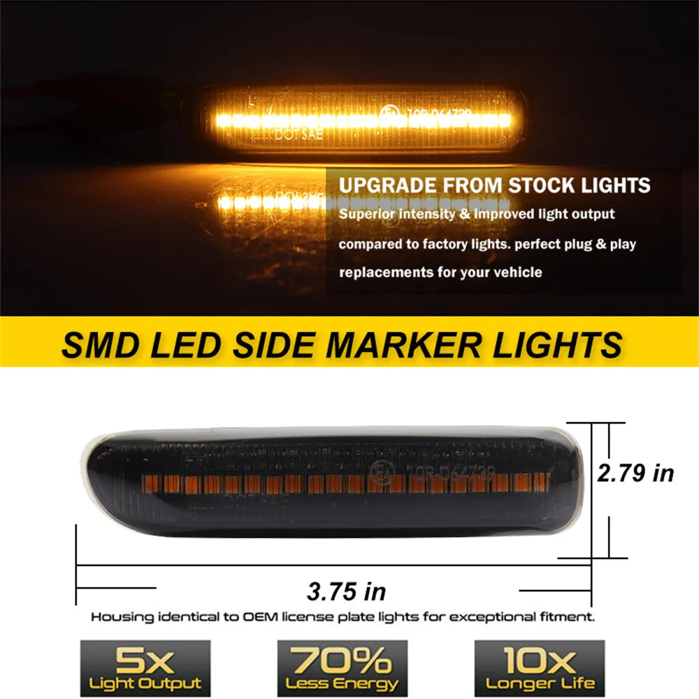 For BMW E46 323i 328i 3 Series 323ci 325ci 328ci 330ci Front Fender Side Marker Lights Sequential Blinker LED Turn Signal Lights