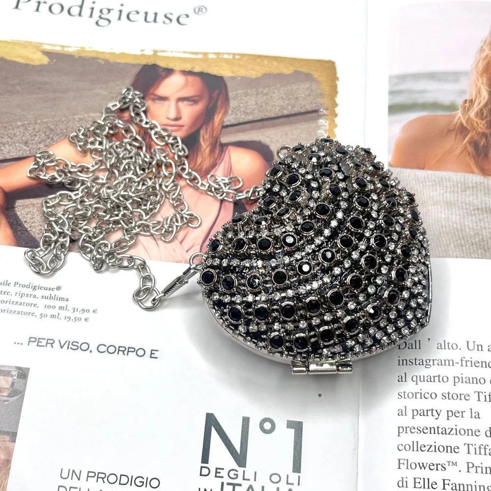 Luxury Rhinestones Ladies Evening Bag Mini Heart Shape Shoulder Bag Portable Handle Rhinestone Handbags Evening Wedding Party
