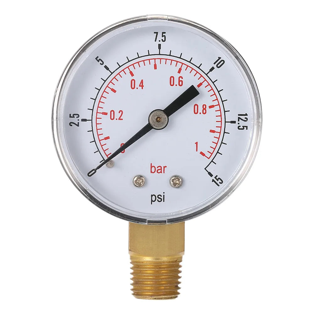 50mm Water Pressure Dial 0~15psi 0~1bar / 0~60psi 0~4bar Manometer Hydraulic Pressure Gauge 1/4" NPT Thread Manometre Pression