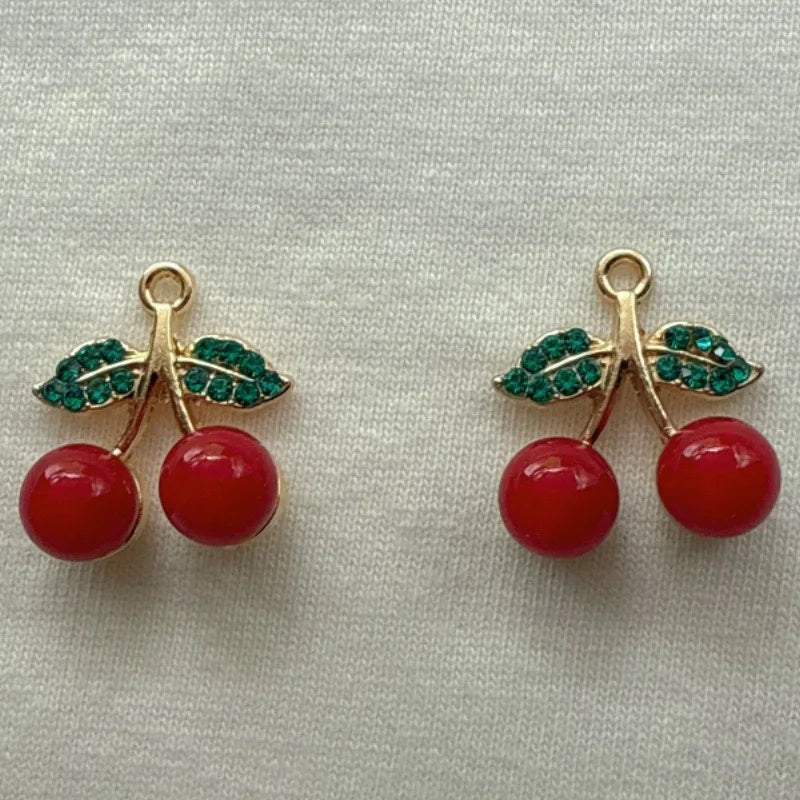 12pcs Amazon Red Cherry Keychain DIY Accessories Water Diamond Resin Fruit Pendant Car Women's Bag Pendant
