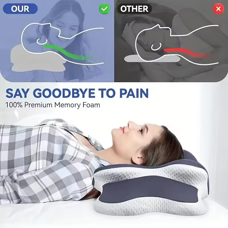 Ergonomic Memory Foam Cervical Pillow with Ice Silk Pillowcase Adjustable Neck Support For Back And Side Sleepers Pain Relief