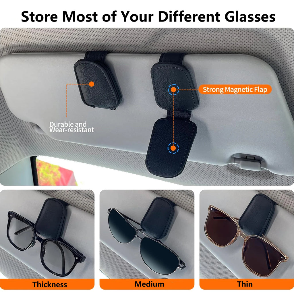 Car Sunglass Holder for Car Visor Sunglasses Clip Magnetic Leather Glasses Eyeglass Holder Truck Car Accessories for Women Men
