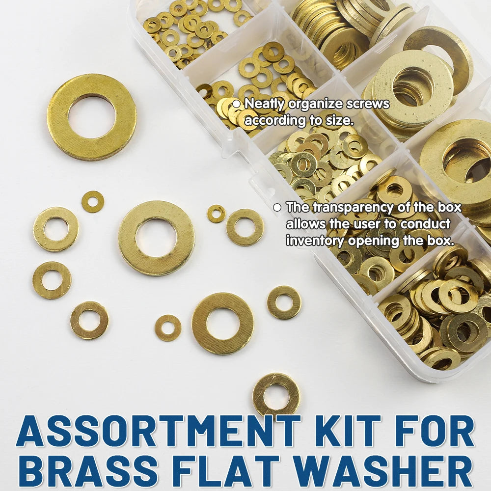 NINDEJIN Brass Flat Washer Set 280/315pcs M2-M12 Metric Brass Plain Washer Flat Gasket Fastener Pure Copper Ring for Screw Bolt