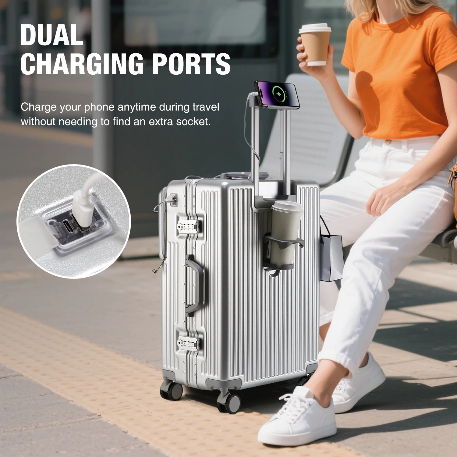 AIWEINY Lightweight Aluminum Frame Hard Shell Luggage 360 Silent Spinner Wheels TSA Lock 20/24/27 Inch Carry On/Travel Suitcase