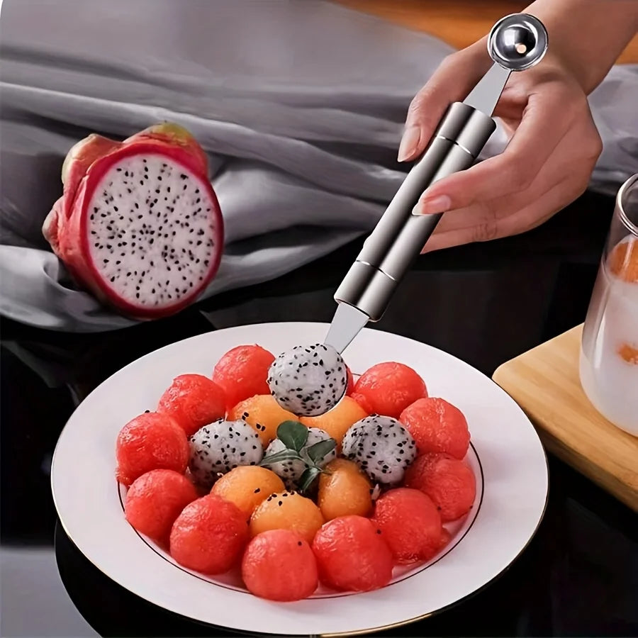 Double Headed Stainless Steel Fruits Spoon Digging Ball Carving Fruits Dual Purpose Spoon Apply to Kitchen Fresh Fruit JXB