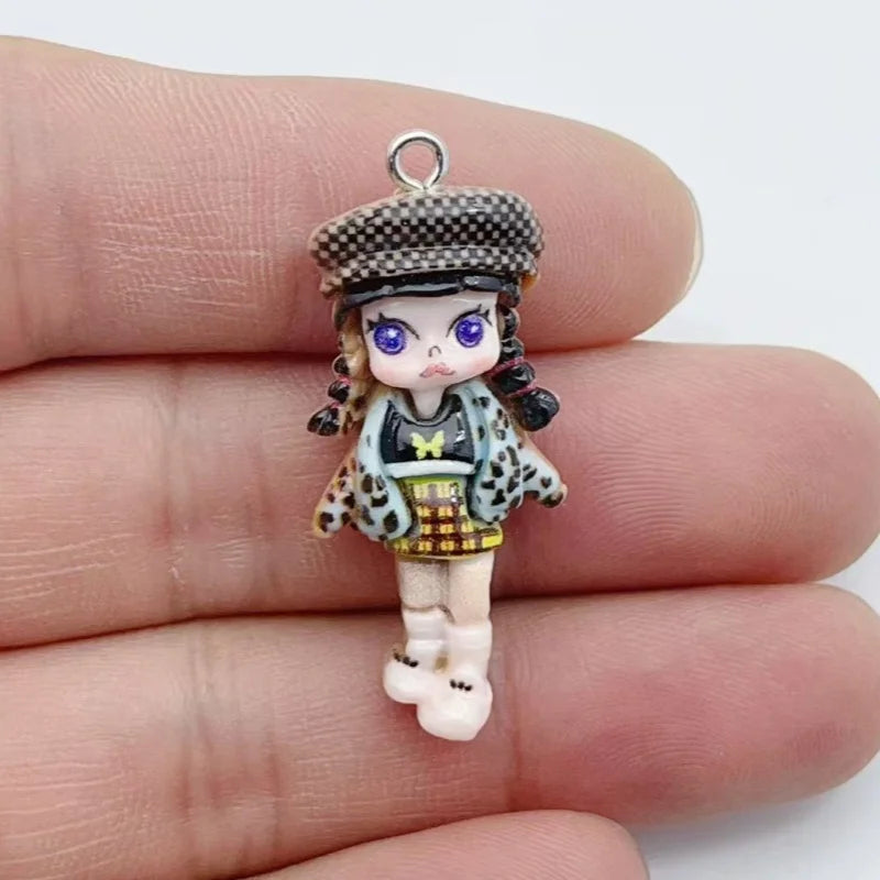 10pcs resin enamel cartoon character charm pendant suitable  DIY earrings and keychain accessories
