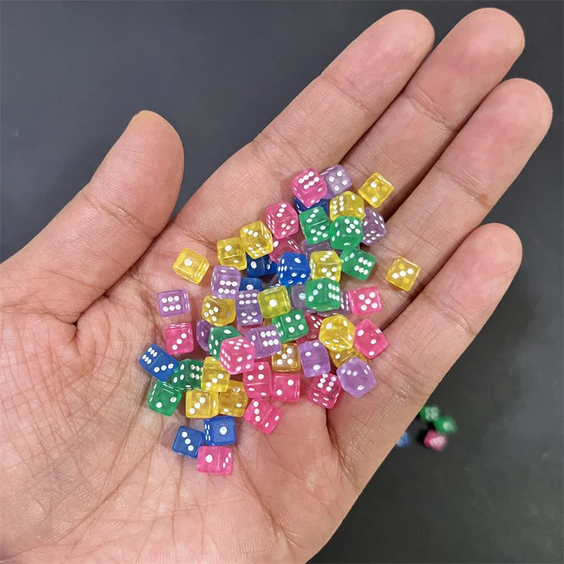 200Pcs 12colors 5*5*5mm Solid Clear Transparent Mini D6 Acrylic Right Angle Point Dice Six Sided Cube For Board Game accessories