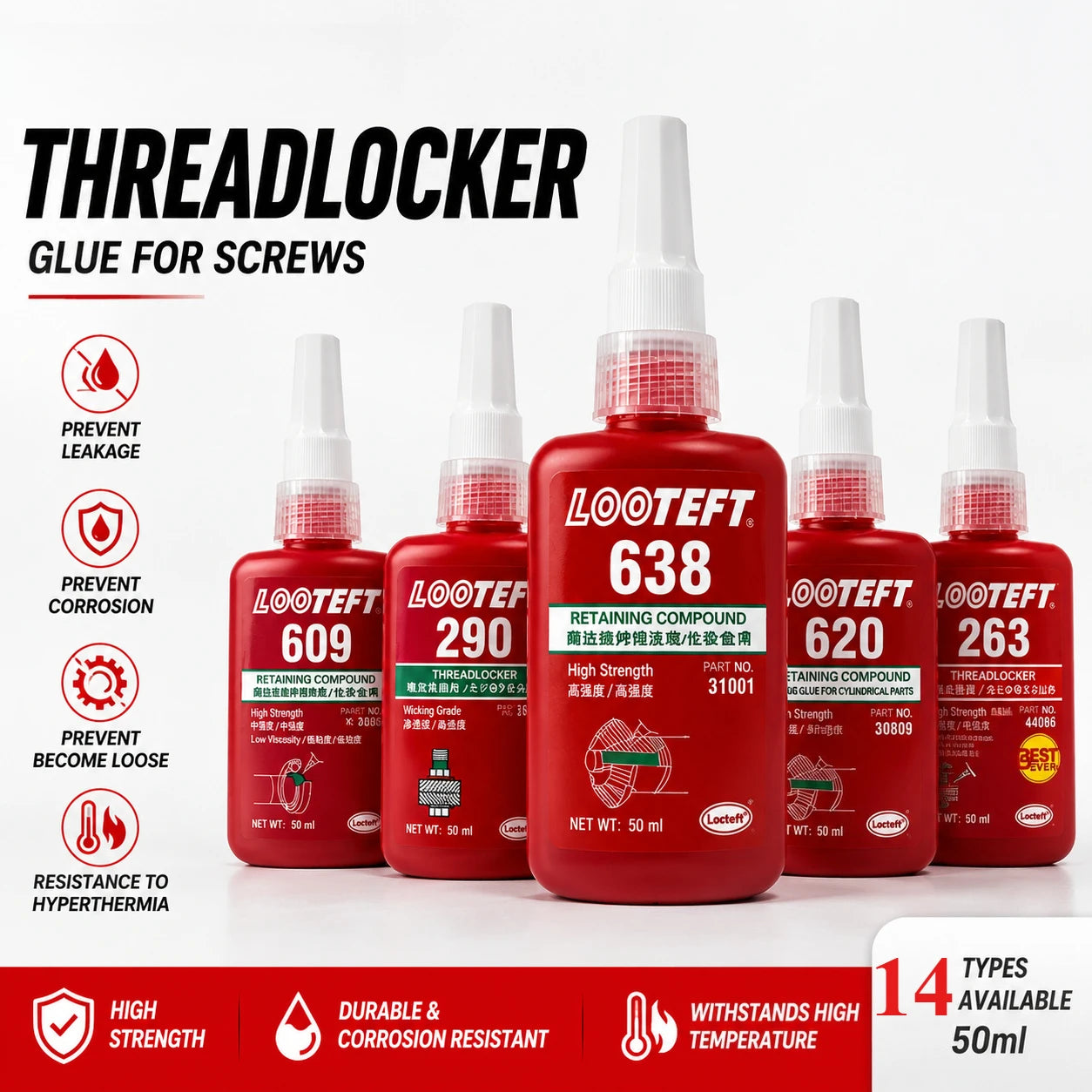 50ml Threadlocker Screw Glue Anaerobic Threadlocker Screw Adhesive Glue Anti-loose Thread Locking Agent Anaerobic Adhesive Caulk