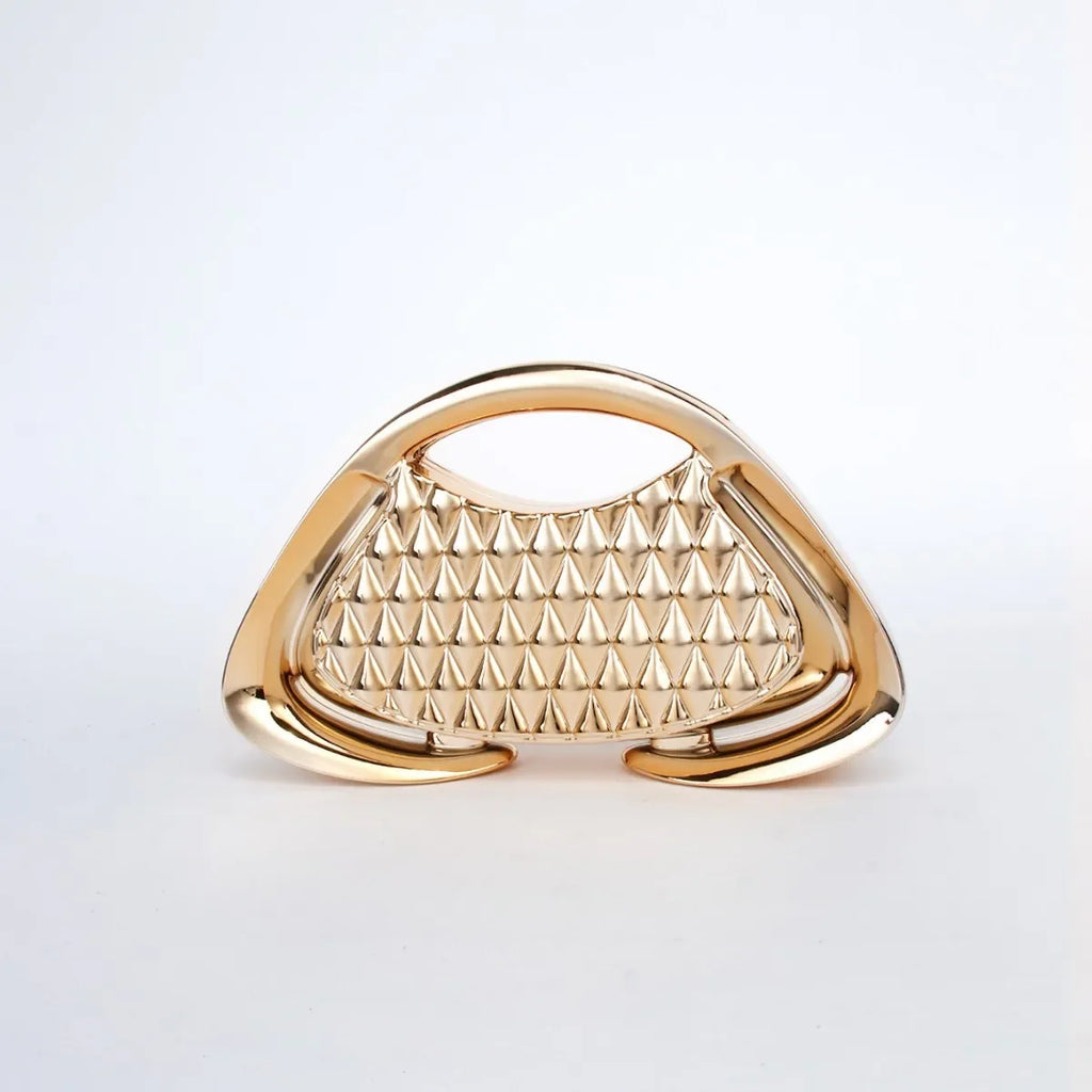 Hardware Metal Frame Clutch Bag Evening Party Purse Geometric Mesh Grid Trapezoid Shape Chain Shoulder Bag Glamorous Handbag