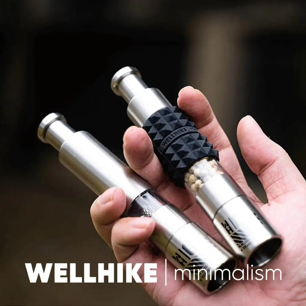 WELLHIKE Thumb Push Pepper Mill Stainless Steel Manual Pepper Mill One Hand Operation Thumb Press Grinder Home Kitchen Tools