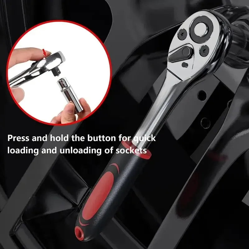46 Pieces 1/4 Inch Metric Ratchet Socket Wrench Set with Extension Bar, Portable Repair Tools for Auto & Household Use