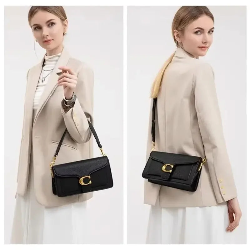 Logo Flap Envelope Bag Minimalist Leather Crossbody Bag for Women Work Evening Shoulder Purse with Adjustable Strap Bags