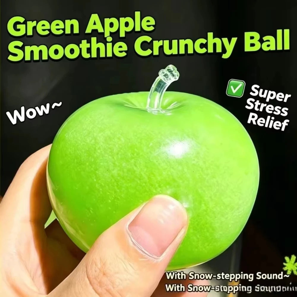New Handmade Crispy Green Apple Squishy Stress Ball Crunchy Squeeze Fidget Toy Round Blocks ASMR Sensory Decompression for Adult