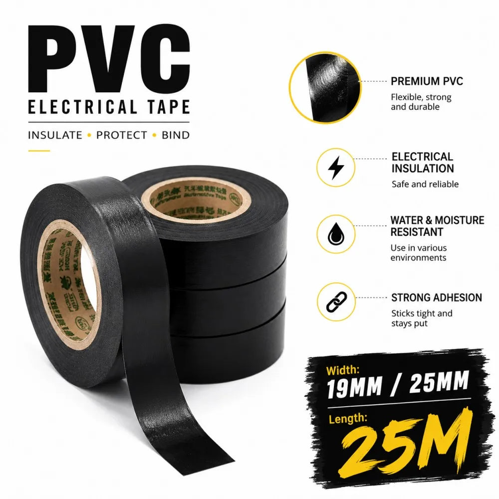Flame Retardant High Temperature Insulation Tape Width19/25MMx25M Black Electrical Adhesive Tape for Industrial Household Use