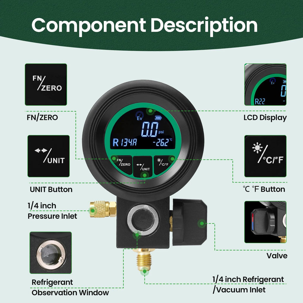 DY516 Digital HVAC Vacuum & Refrigeration Pressure Gauge – Accurate Multi-Function AC Test Tool