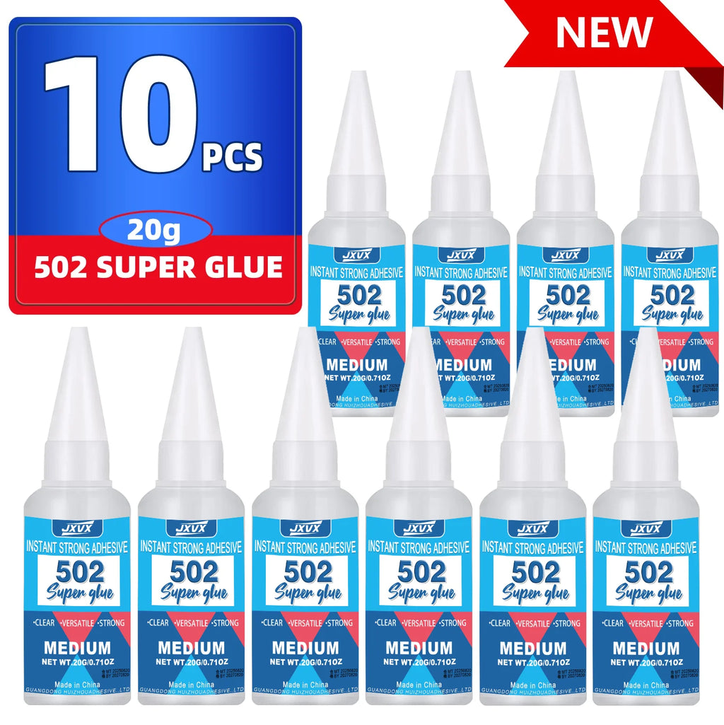 JXVX 1-15 PCs Super glue 502 High Strength Quick-drying Cyanoacrylate Transparent  Waterproof Adhesive for leather, rubber, wood, Metal High Strength Liquid glue Tool With Precision Distributor 0.7oz.