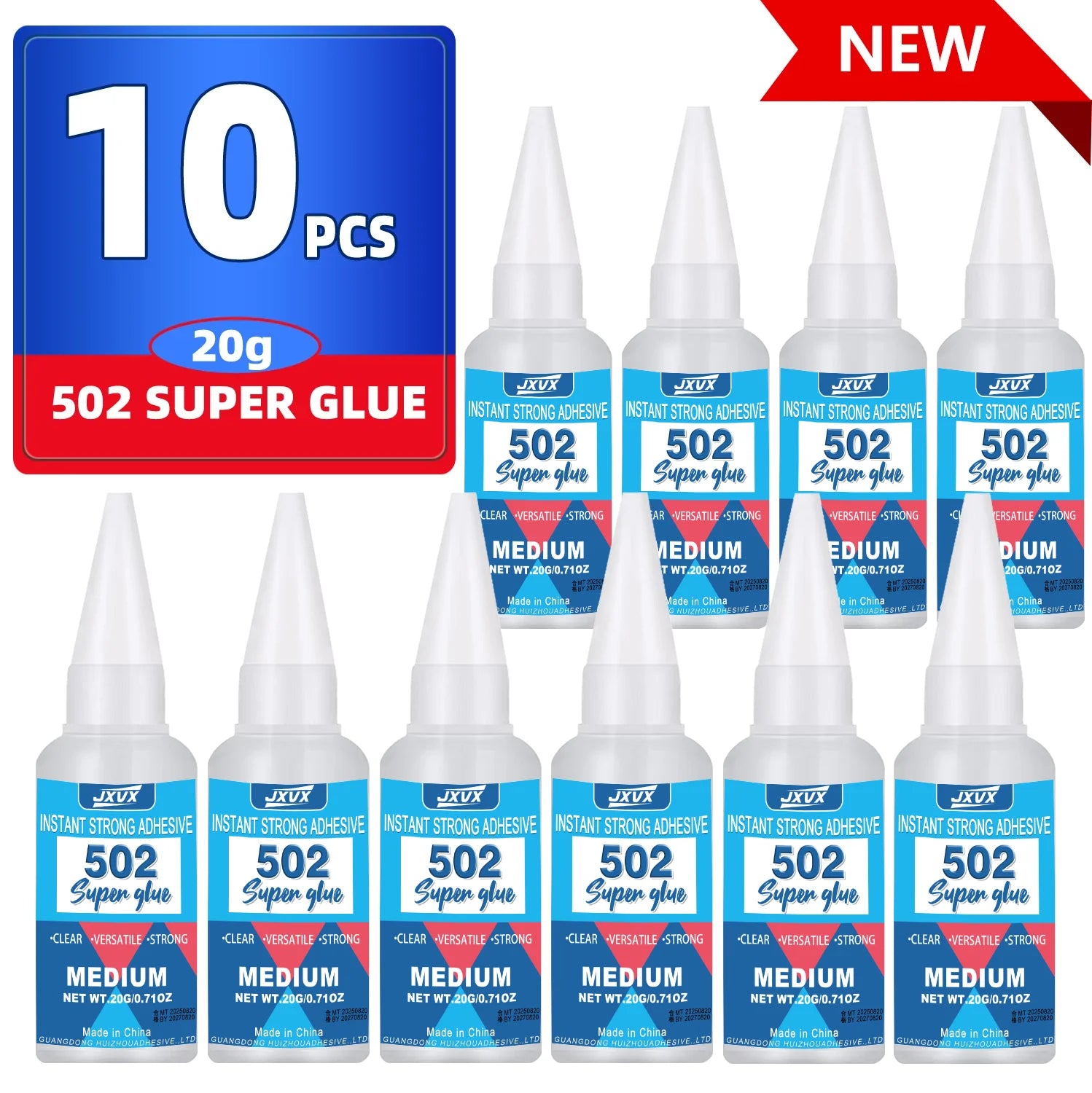 JXVX 1-15 PCs Super glue 502 High Strength Quick-drying Cyanoacrylate Transparent  Waterproof Adhesive for leather, rubber, wood, Metal High Strength Liquid glue Tool With Precision Distributor 0.7oz.