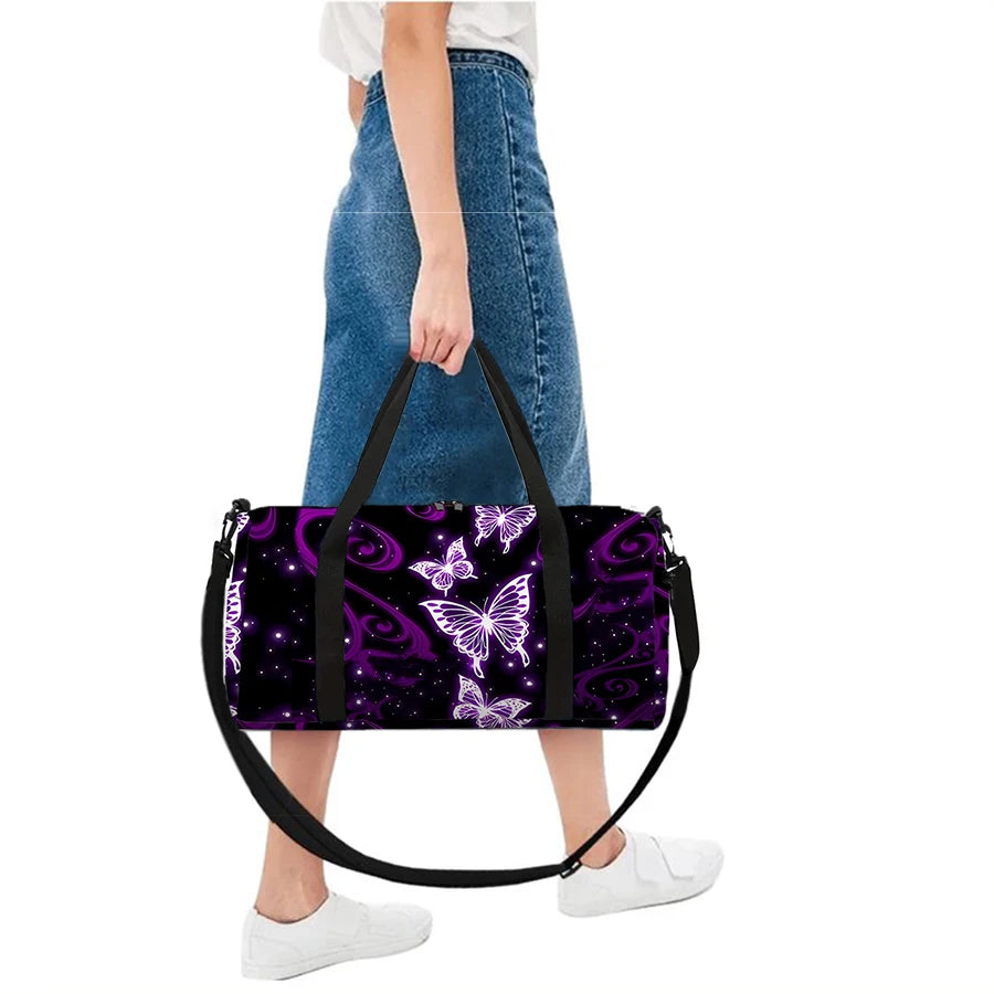 Women's Large Travel Bag Purple Butterfly Pattern Multi-Functional Duffle Tote Bag Handbags Waterproof Gym Bags For Boys/Girls
