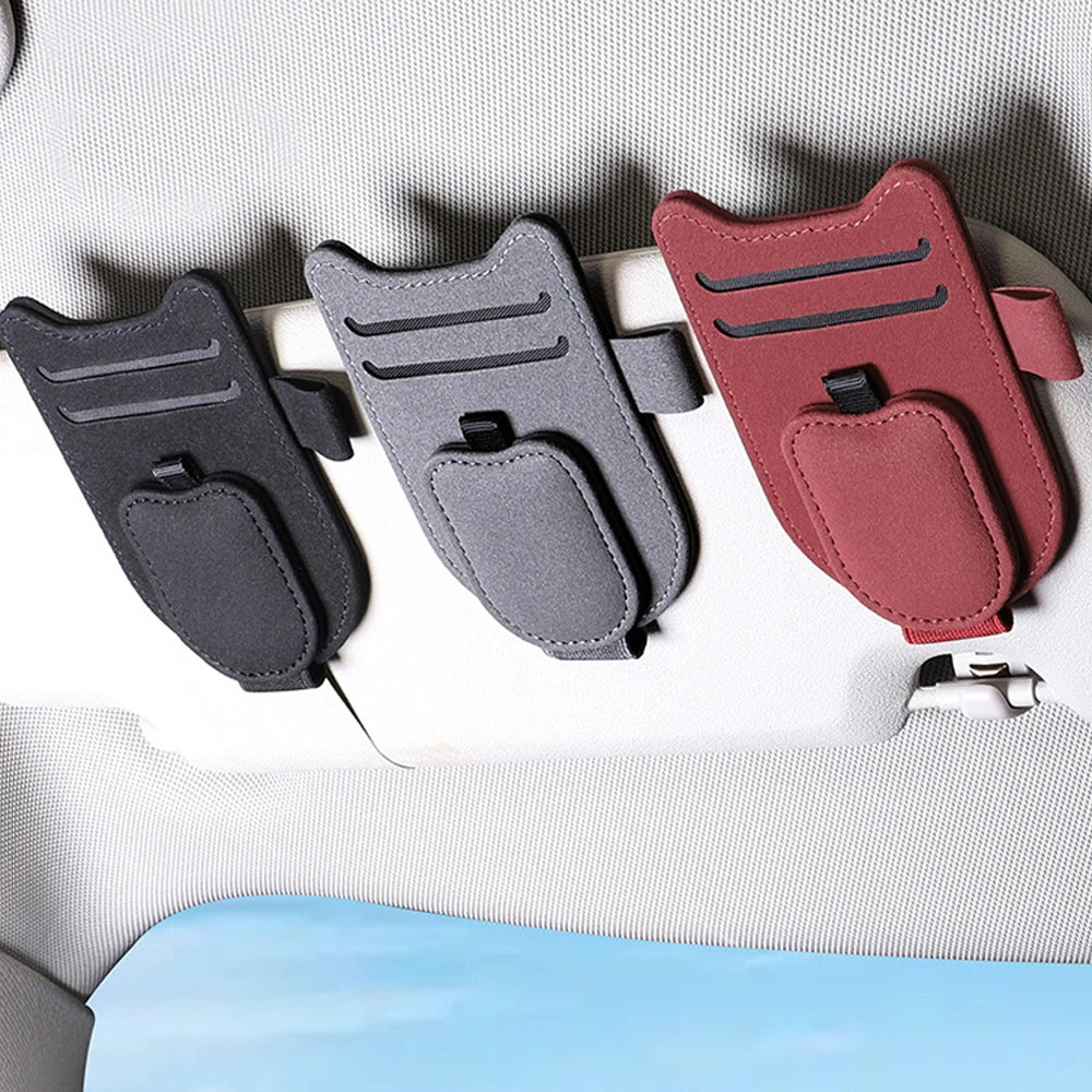 Magnetic Car Sunglasses Holder Sun Visor Glasses Clip PU Eyeglasses Hanger Portable Ticket Card Clip Auto Accessories