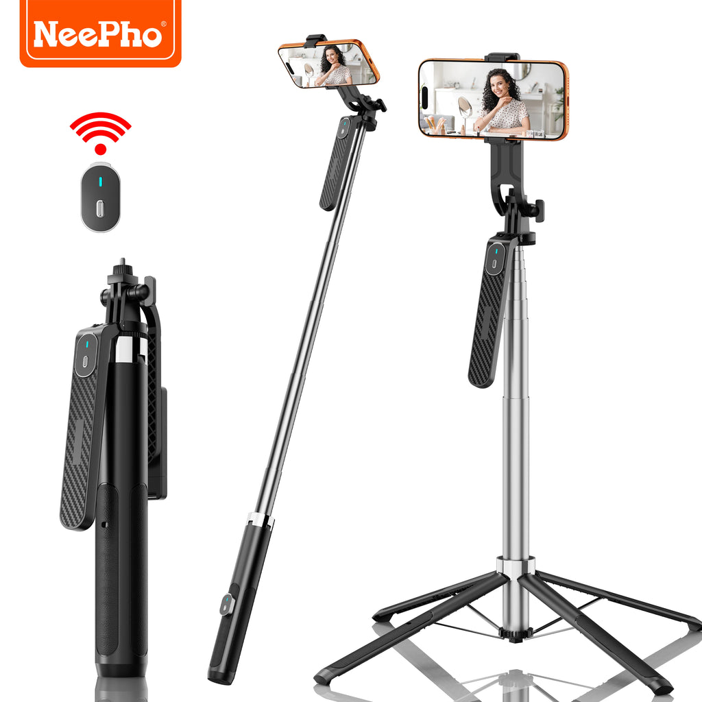 NeePho NP-180PLUS Bluetooth Remote Selfie Stick Quad Stand, Phone & Action Camera Holder for Live Streaming, Travel and Vlogging