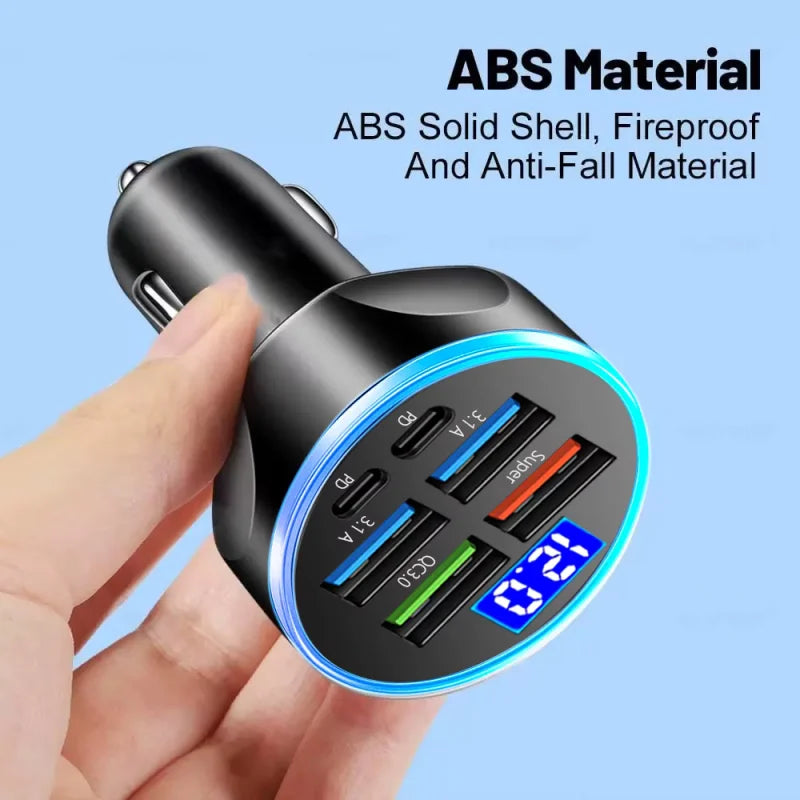 2-6 Ports Car Charger Fast Charging PD QC3.0 USB C Car Phone Charger Type C Adapter in Car For iPhone Samsung Huawei Xiaomi