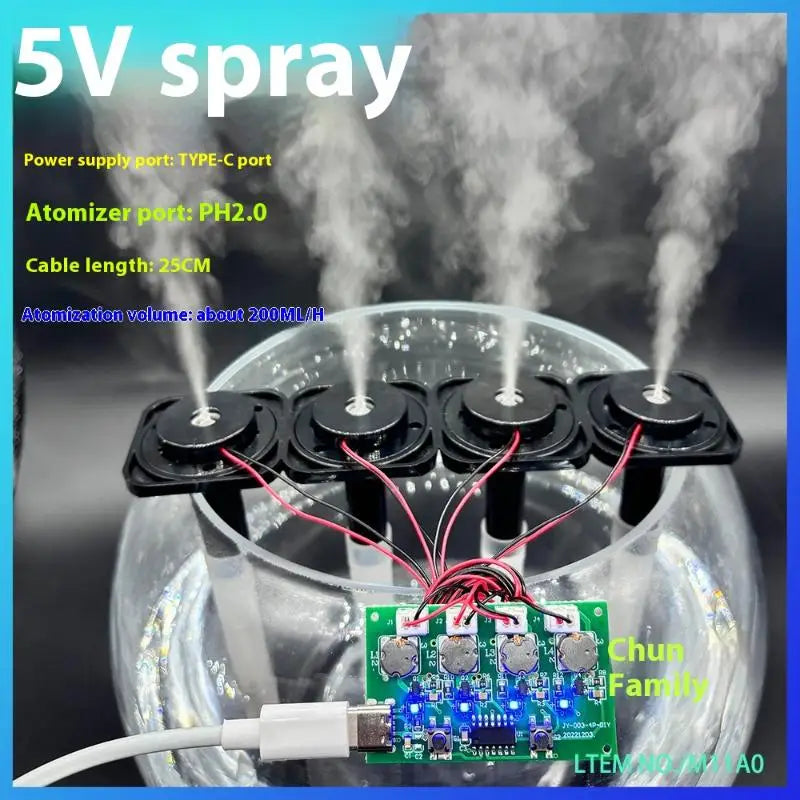New【1Set Four Spray Humidifier TypeC USB Mini Humidifier DIY Kits Mist Maker And Driver Circuit Board Atomizer Sheet With Stand】