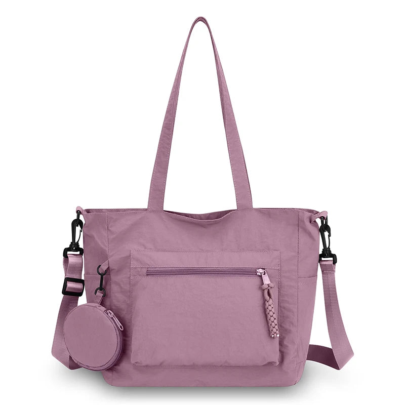 Women Nylon Tote Bag Detachable Crossbody Strap Coin Purse Multi Pocket Handbag For Daily Travel Work Shopping