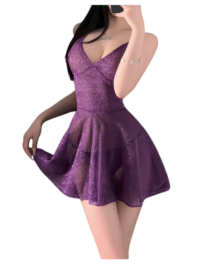 New Sexy Hot Pure Desire Erotic Lingerie Hot Girl Dress Nightclub Shiny Nightdress Female Hot Uniform Temptation Suit