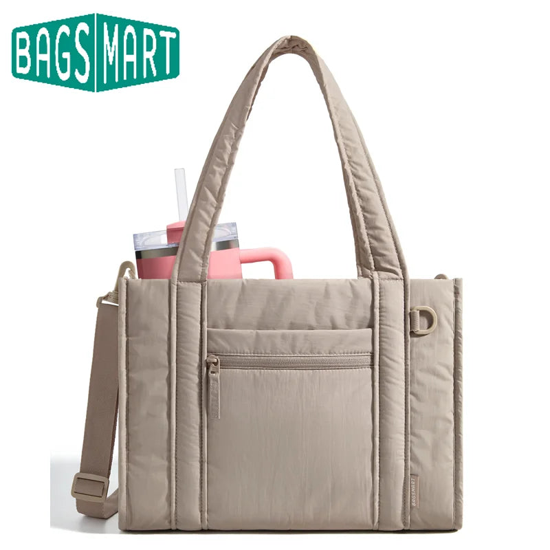BAGSMART Women Tote Bag for Travel Work College Large Capacity Casual Commuting Crossbody Bag Lightweight Handbag with Zipper