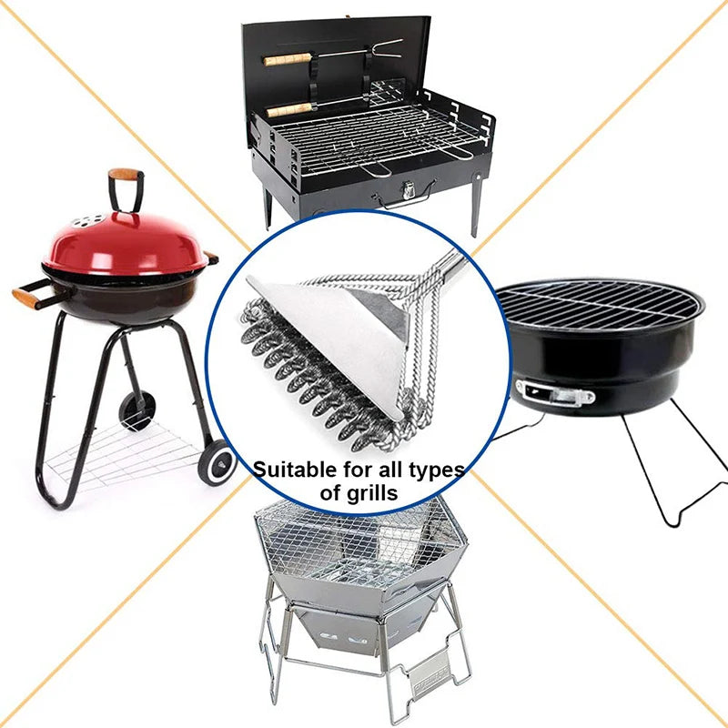Kitchen Accessories BBQ Grill Brush and Scraper Barbecue Kit Cleaning Brush Stainless Steel Tools Wire Bristles Triangle
