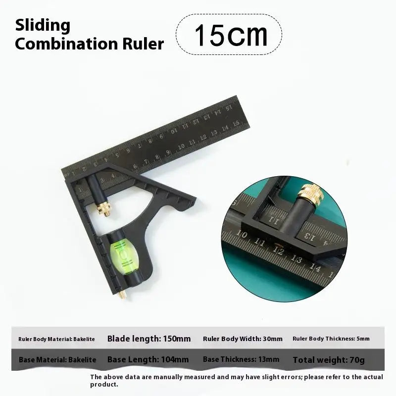 New 15/20/25CM Adjustable Combination Right Angle Ruler 45/90 Degree With Bubble Level Gauge Multifunctional Measuring Tools