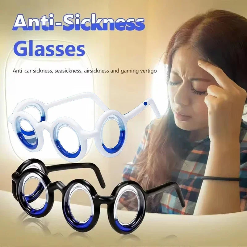 Portable Lensless Motion Sickness Glasses Lightweight Anti-Vertigo Eyewear with Liquid Ring for Travel Sea Sickness Relief