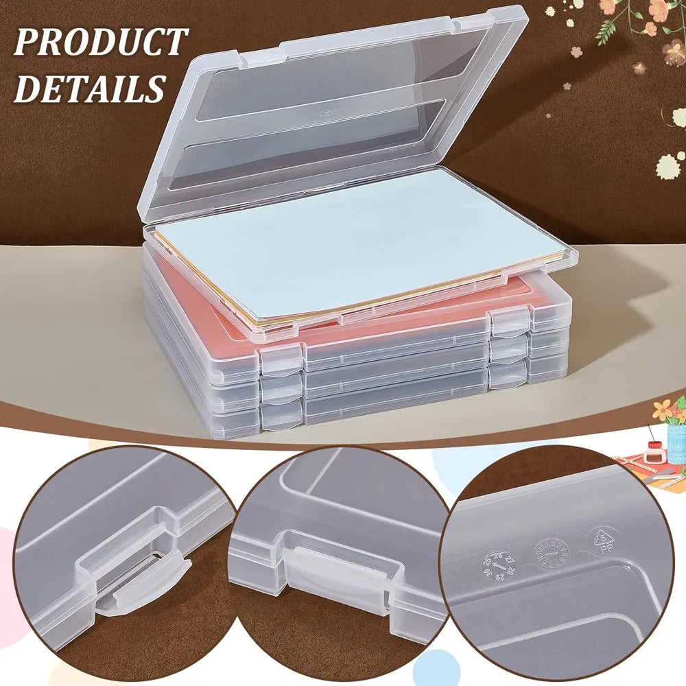 1pc transparent A4 portable project box, plastic document organizer, clipboard paper storage box