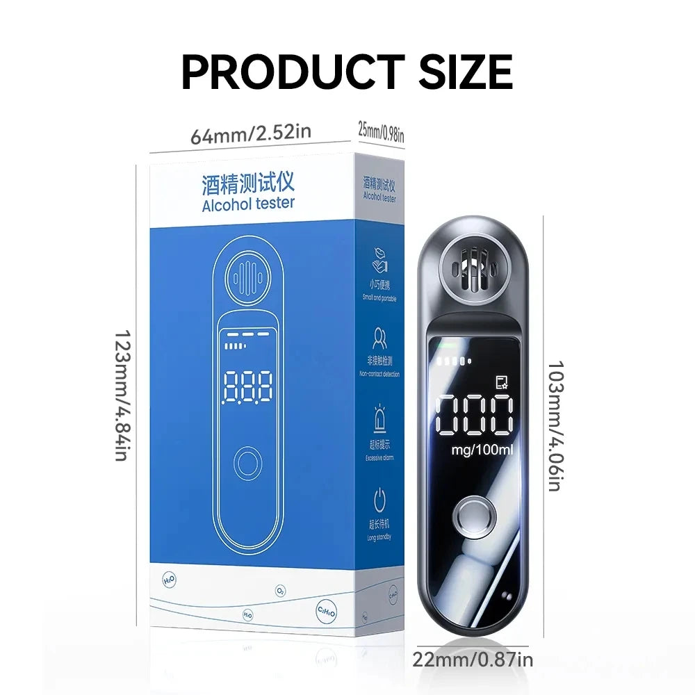 Portable Alcohol Tester Non-Contact Breath Alcohol Tester With LED Screen Display Breathalyzer TYPE-C Recharge Alcohol Checker