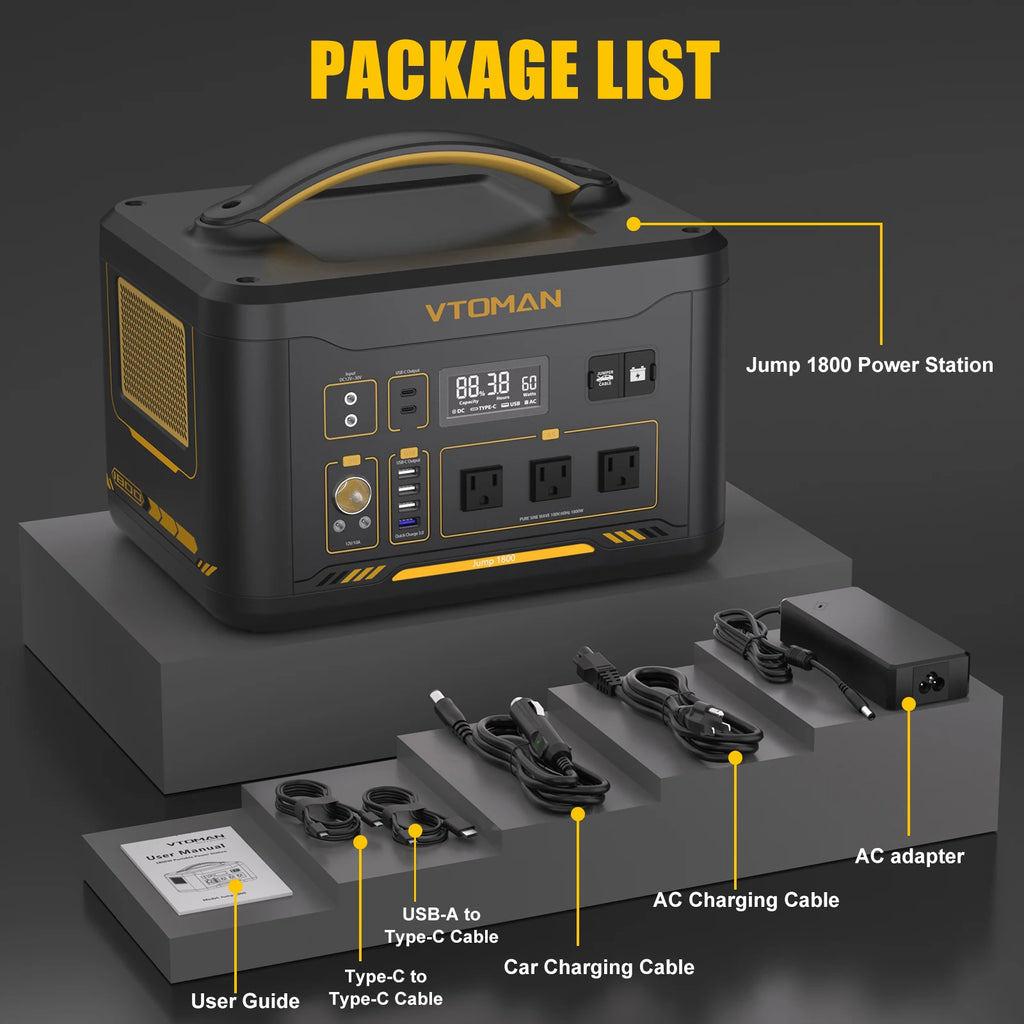 VTOMAN JUMP 2200 / JUMP 1800 Portable Power Station 828/1548Wh LiFeP04 Battery Solar Generator Solar for Home Outdoor Camping