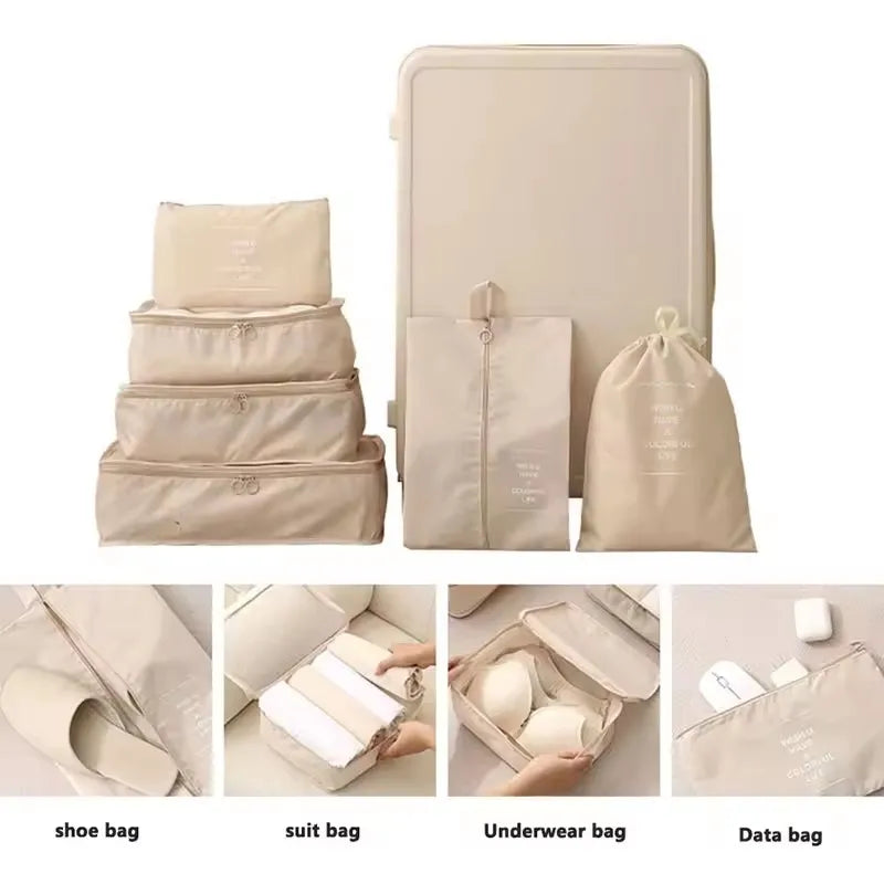 Travel Storage Bags Set 7/8/9/10-Piece Digital Toiletries Organizer Suitcase Packing Cubes for Clothes Shoes Clothes Tidy Pouch