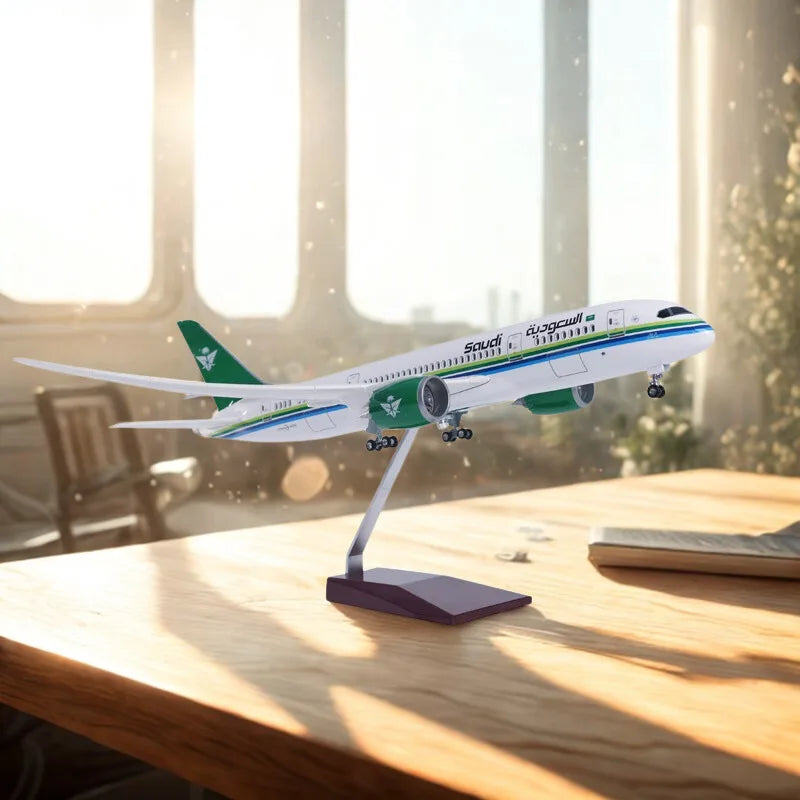 New 47CM Saudi Arabia B787 Airline Toy Planes Scale With Light &Wheel Base Resin Diecast Model Collection Gifts
