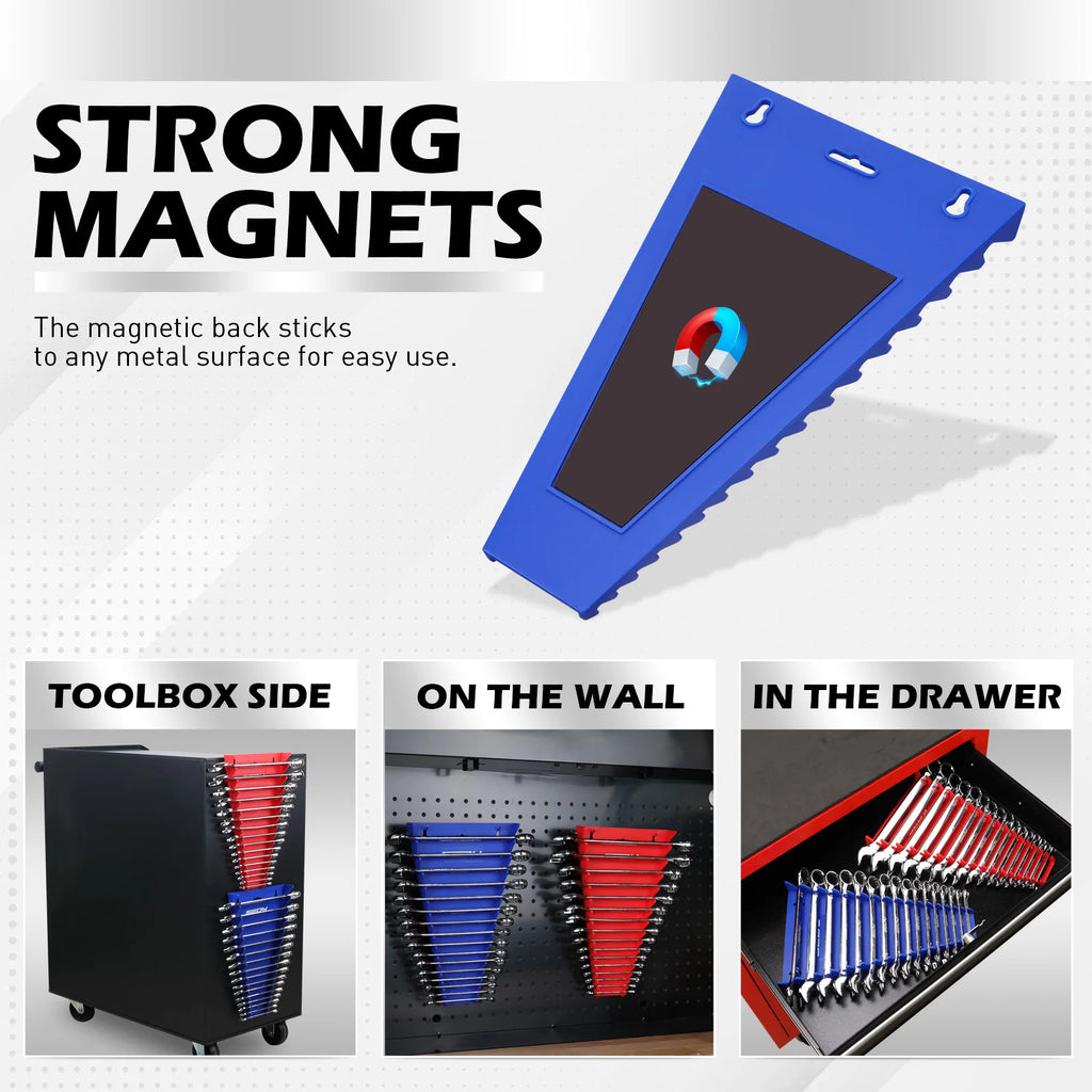 SEDY 2-Pack Magnetic Wrench Organizer 32-Slot Premium Wrench Rack Holder Tool Trays for Toolboxes Drawer Storage