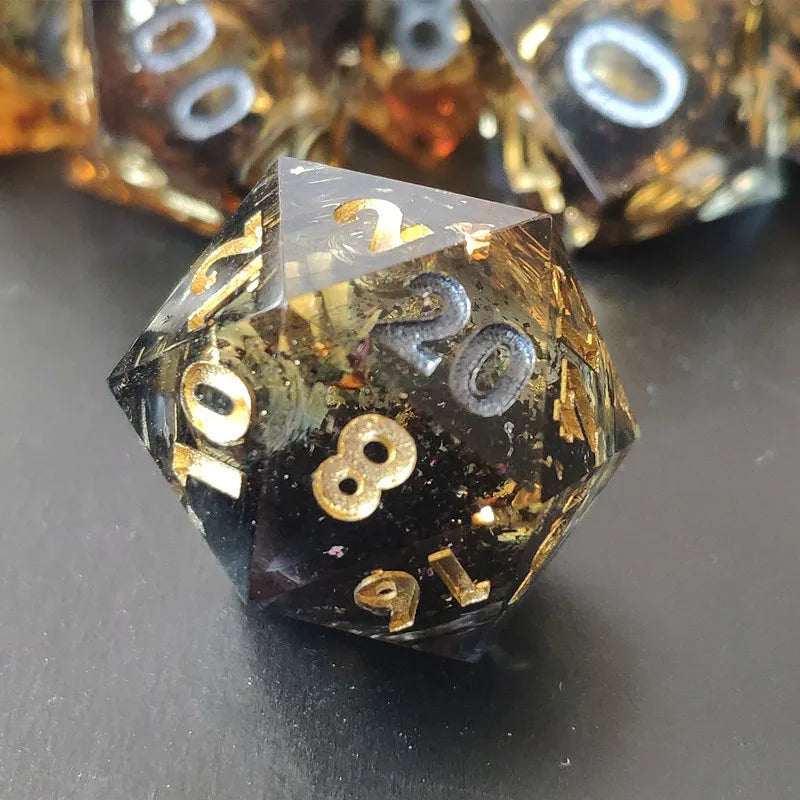 MINI PLANET Gold Sand Liquid Core Dice D&D Set Handmade Polyhedral Resin Dice With Sharp Edge For TRPG DND D6 D20 Dice Games