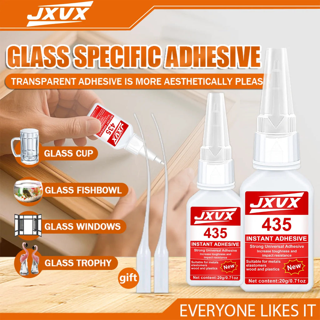 435 Extra Strong Super Glass Glue Upgraded Version Cyanoacrylate Quick Dry Instant Strong Bond Adhesive For Glass, Mirror, and Porcelain Restoration, Screen Vase Window Seconds Bond 20g.