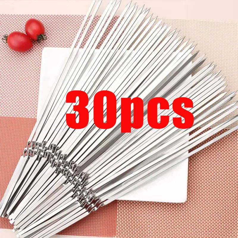 10-100pcs Reusable Stainless Steel Barbecue Skewers BBQ Needle Anti-skid Barbecue Meat Sticks Home Outdoor Camping Picnic Tools