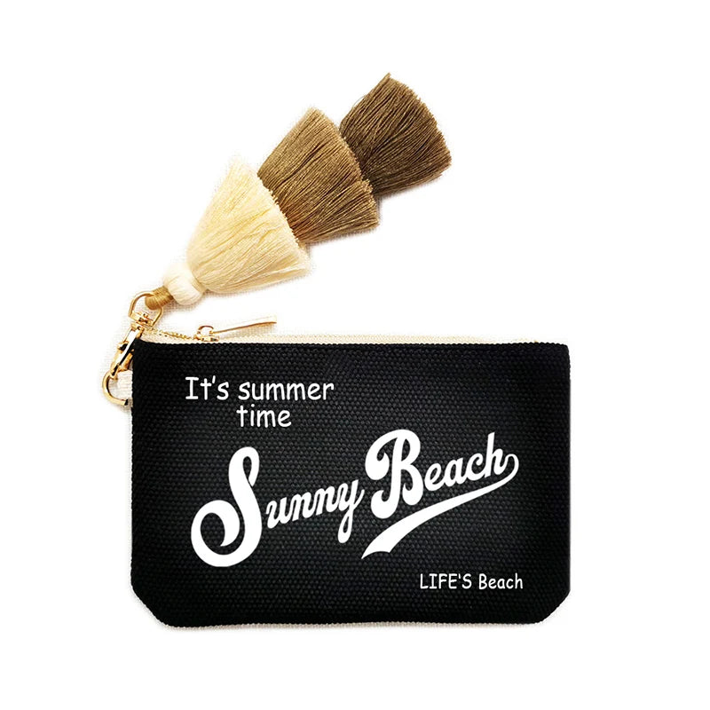 Customizable Letter Purse Leisure Personality Tassel Design Canvas Cotton Women's Clutch Office Gifts Beach Wallet iPhone Bag