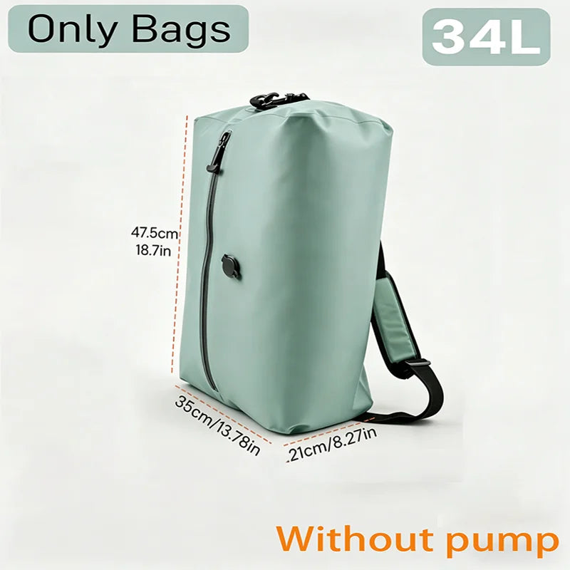 Travel Vacuum Compression Bags IP67 Waterproof PU Nylon Clothes Organizer USB Electric Pump 34L Space Saver Green Black
