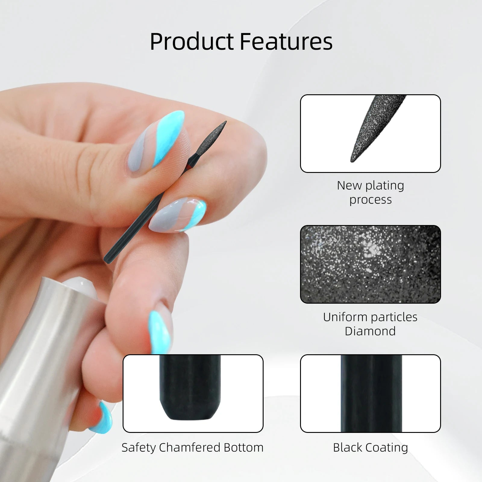 HYTOOS Long Flame Black Diamond Nail Drill Bits Pro Dead Skin Cleaner Cuticle Clean Russian Prep Tool for Manicure Technician