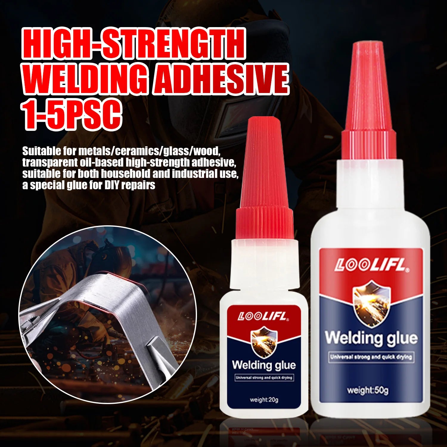Loolifl50G High-Strength Oily Welding Glue - Super Glue, Universal Strong Instant Adhesive, Used for Metal, Ceramic, Glass, Wood, Plastic, and Alloy Stable and Does Not Turn Yellow